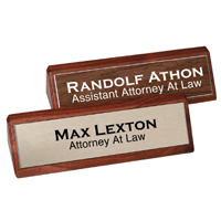 2 X 10 ENGRAVED PLASTIC PLATE ON WALNUT BLOCK